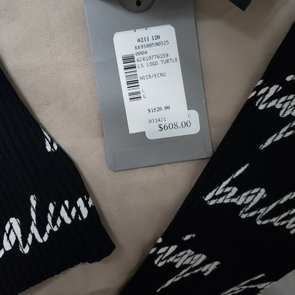 Balenciaga Black & White Ribbed Logo Knit Sweater Sz L - Picture 9 of 10